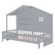 preview thumbnail 18 of 22, Twin Size House Bed with Shelves - House Bed with Window and Sparkling Light Strip on The Roof - White