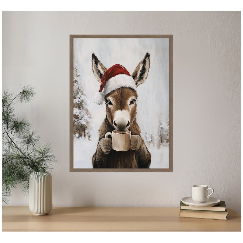 Kate and Laurel Framed Canvas Donkey Winter Hot Cocoa by The Creative Bunch Studio