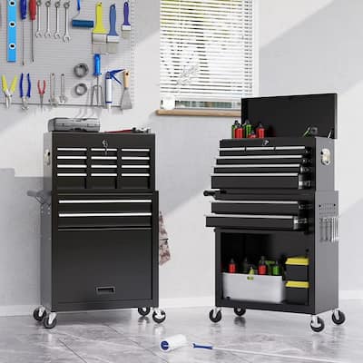 2 in 1 Rolling Tool Chest with Lock Tool Box Garage Storage Cabinet