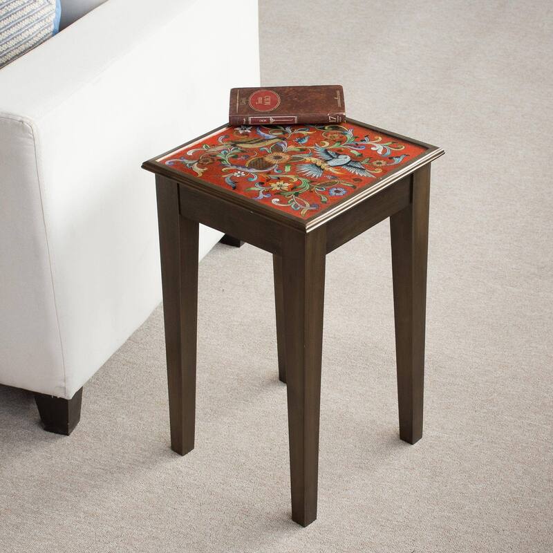 Handmade Birds in the Red Skies glass accent table (Peru)