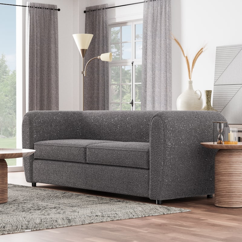 Furniture of America Vanessa Modern Curved Arms Boucle Sofa, 3 Seater Couch with Seat Cushion and Wooden Legs