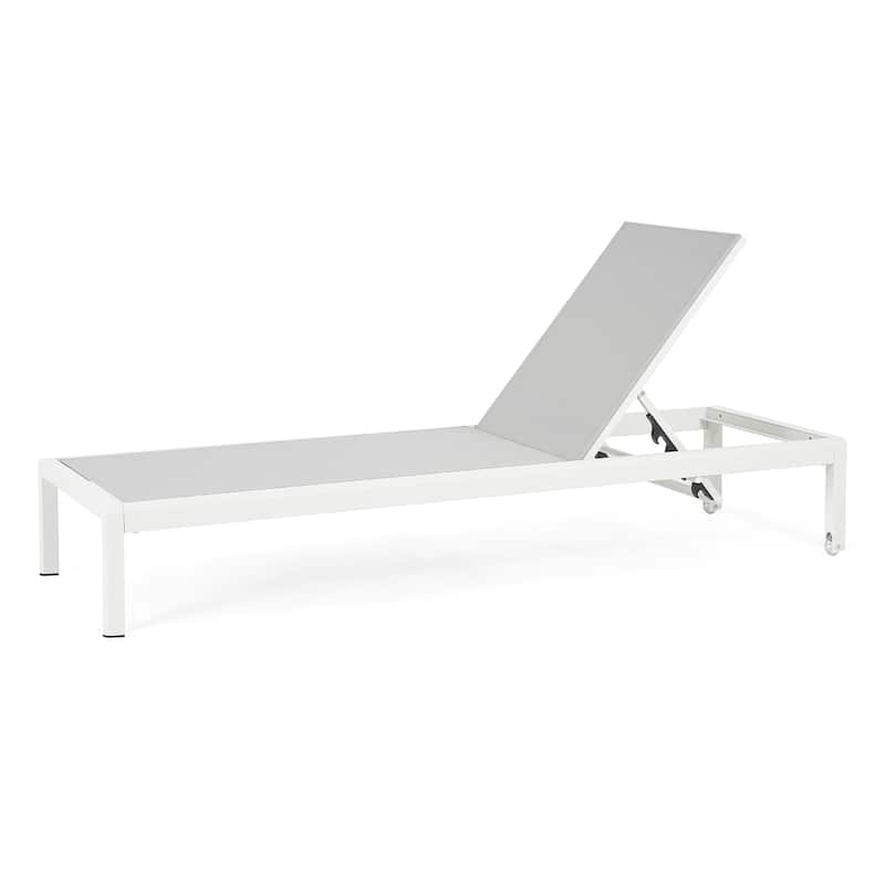 Roomfitters Outdoor Reclining Chaise Lounge Chairs, Set of 2, Adjustable Aluminum Frame, White