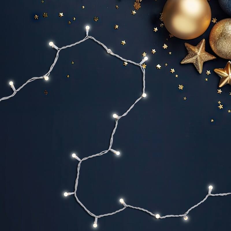 50 Count Warm White LED G12 Berry Mini Christmas Lights, White Wire