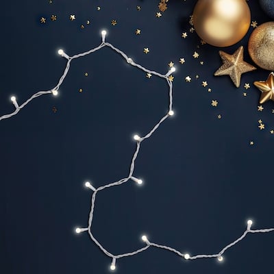 50 Count Warm White LED G12 Berry Mini Christmas Lights, White Wire