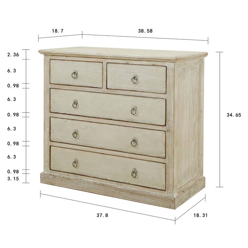 Artissance Reclaimed Shandong 5 Drawer Dresser, Antique Off White