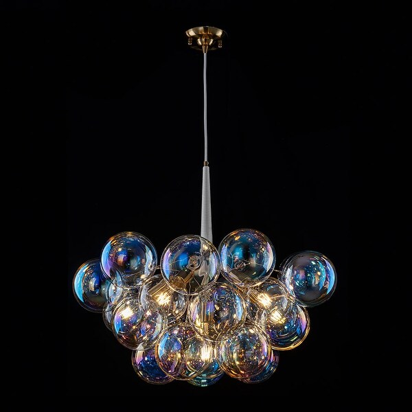 Modern Glam Pearlescent Glass Globe Cluster Bubble Chandelier