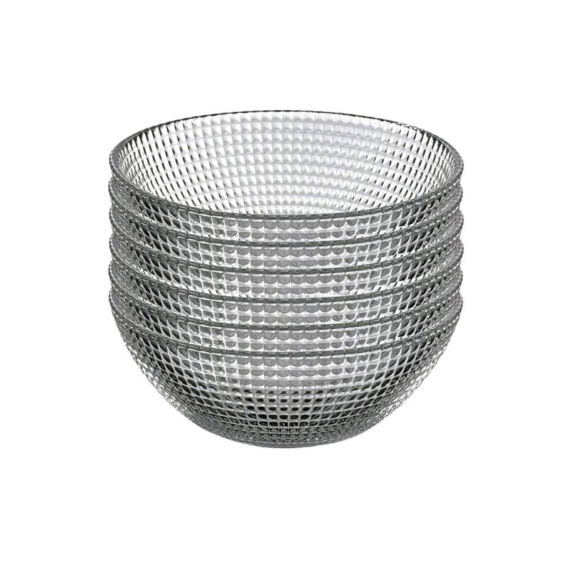 5 Inch Glass Bowls with Captivating Beaded Pattern Perfect for Both Casual and Formal Occasions - Set-6 - Clear