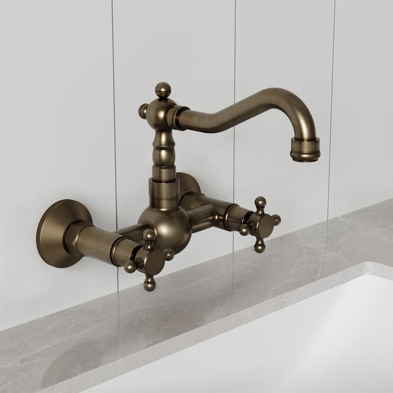 GRANDJOY Vintage Style 2-Handle Wall Mounted Bathroom Faucet - Antique