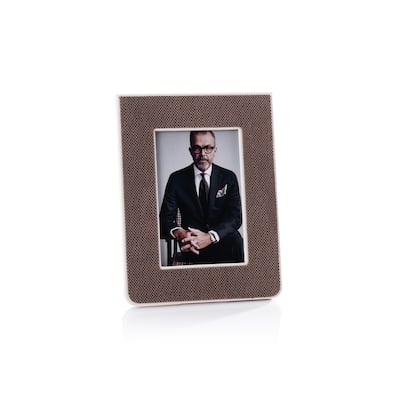 Raffia Over Nappa Cream Leather Photo Frame