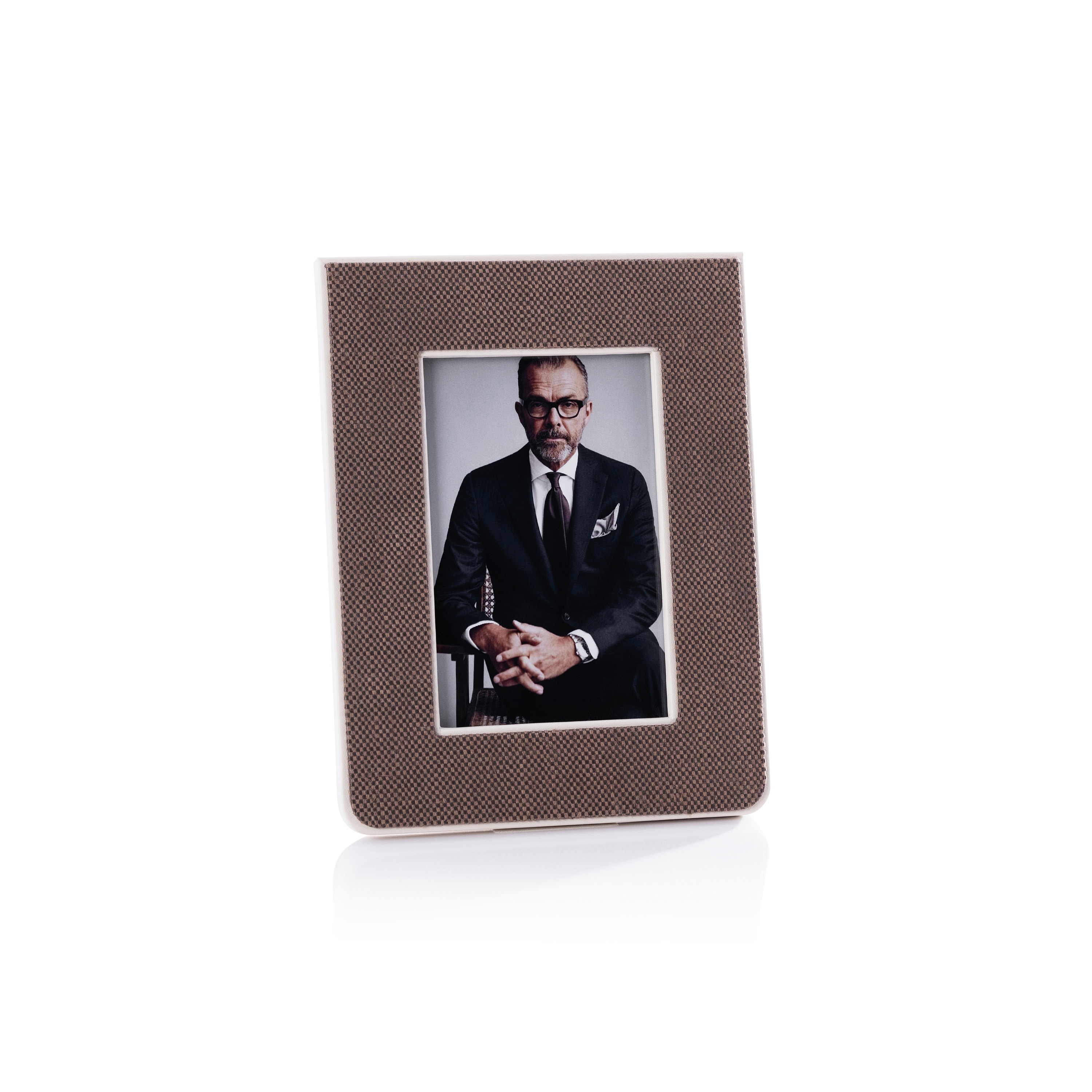Raffia Over Nappa Cream Leather Photo Frame