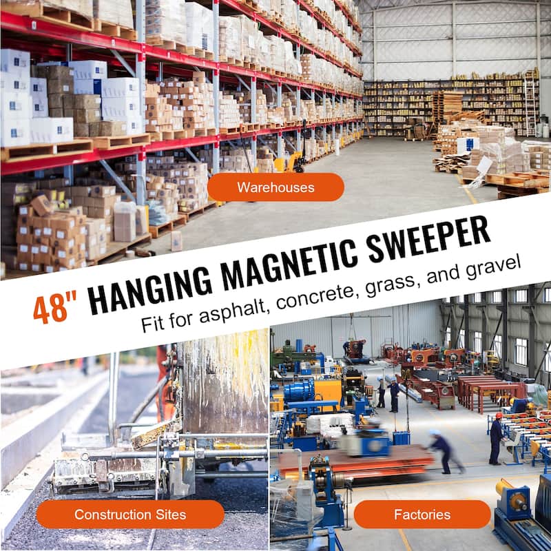 UIMOSO Hanging Magnetic Sweeper, 48 inch Magnet Sweeper, 80 LBS Magnetic Forklift Sweeper Industrial Magnets Steel Material