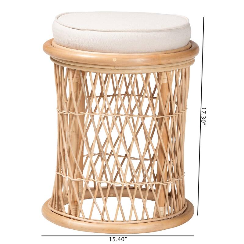 Junius Bohemian Natural Rattan Ottoman Footstool