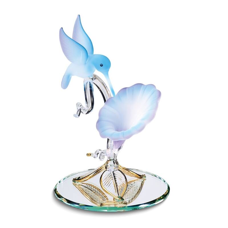 Curata Hummingbird and Blue Flower Handcrafted Glass Figurine