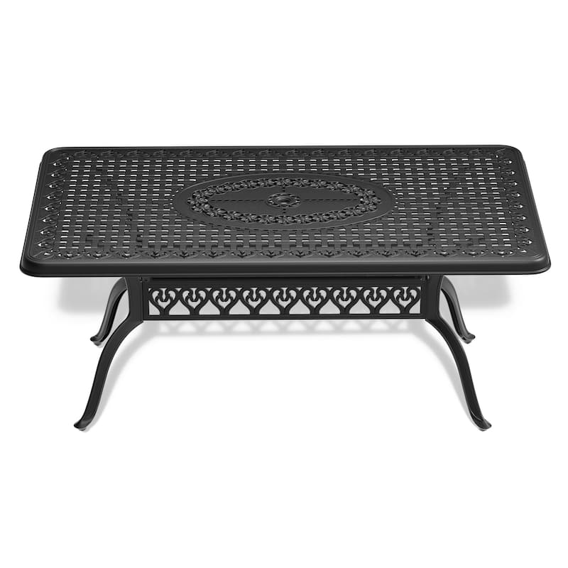 Cast Aluminum Patio Dining Table With Frame and Umbrella Hole