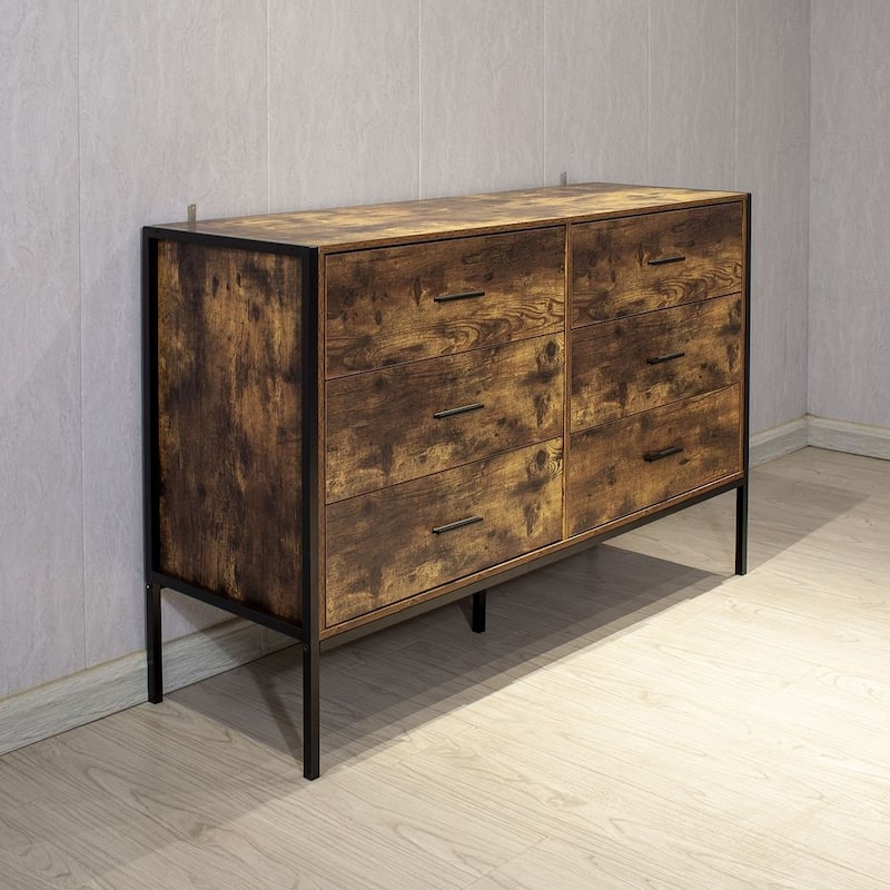 Rustic Brown 6 Drawer Dresser or Set of 2 Nightstands