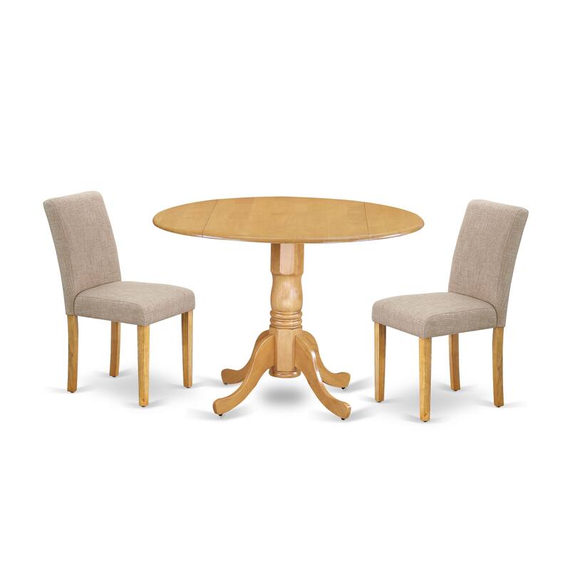 East West Furniture Dinette Set- a Round Dining Table and Light Tan Linen Fabric Dining Chairs, Oak (Pieces Options)
