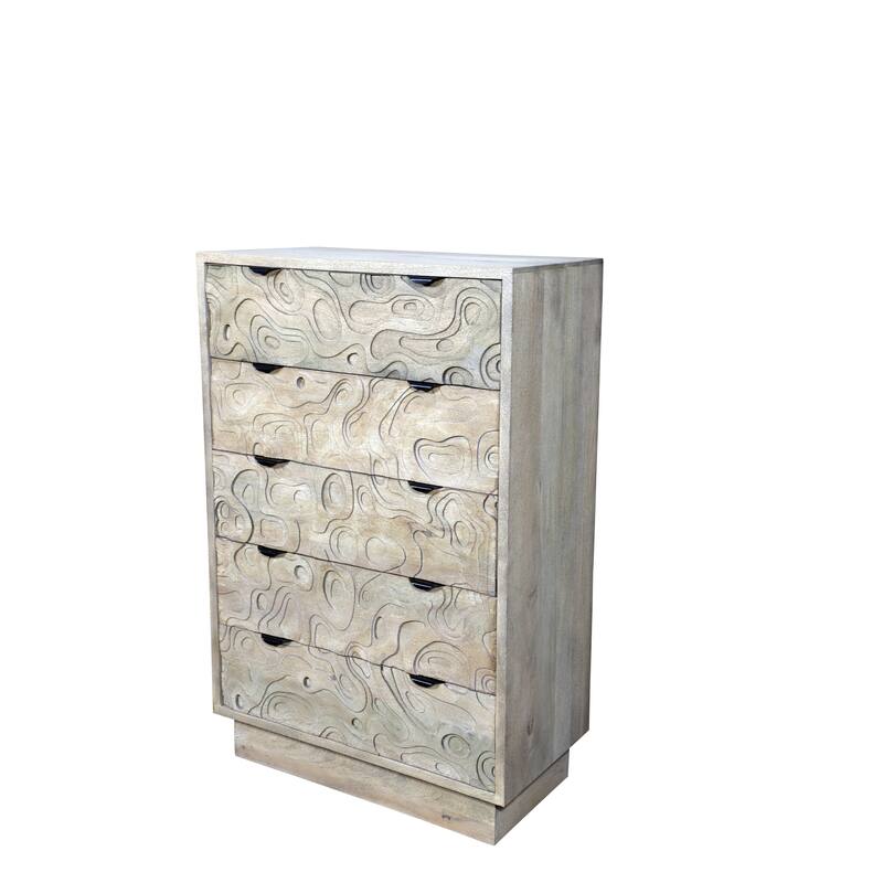 Solid Wood Carved Bedroom Chest with 5 Drawers