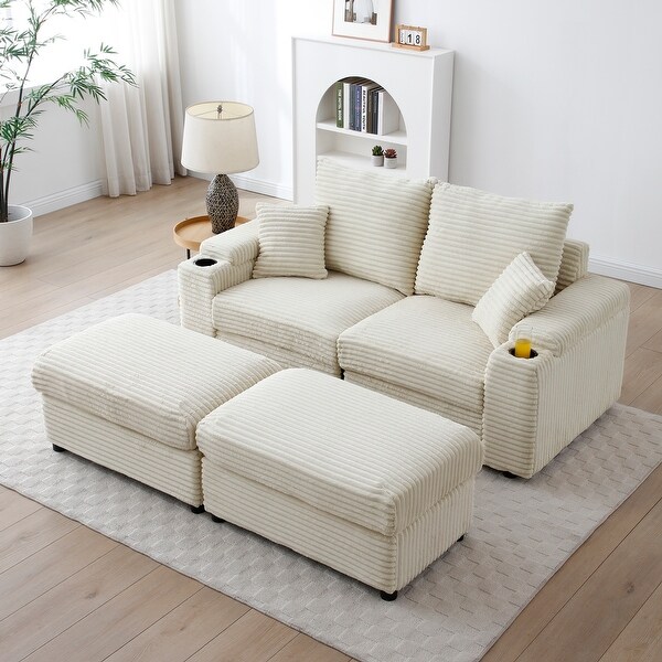 Cream Loveseat 2 Seater Cloud Sofa with Ottomans - Bed Bath