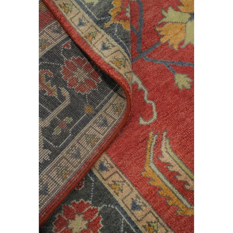 Hand-knotted Transitional Wool Carpet Red Oushak Rug Floral Oriental Area Rug - 12' 0'' X 8' 10''