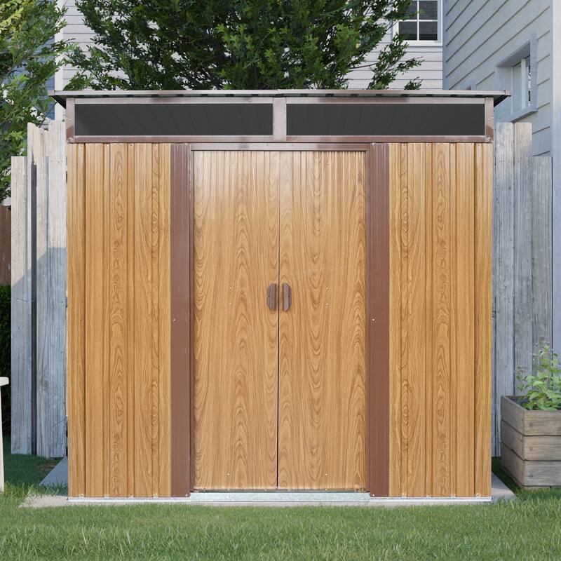 Outdoor Rust-proof Metal Storage Shed Garden Shed with Lockable Sliding Door, Weatherproof Tool Shed - Coffee