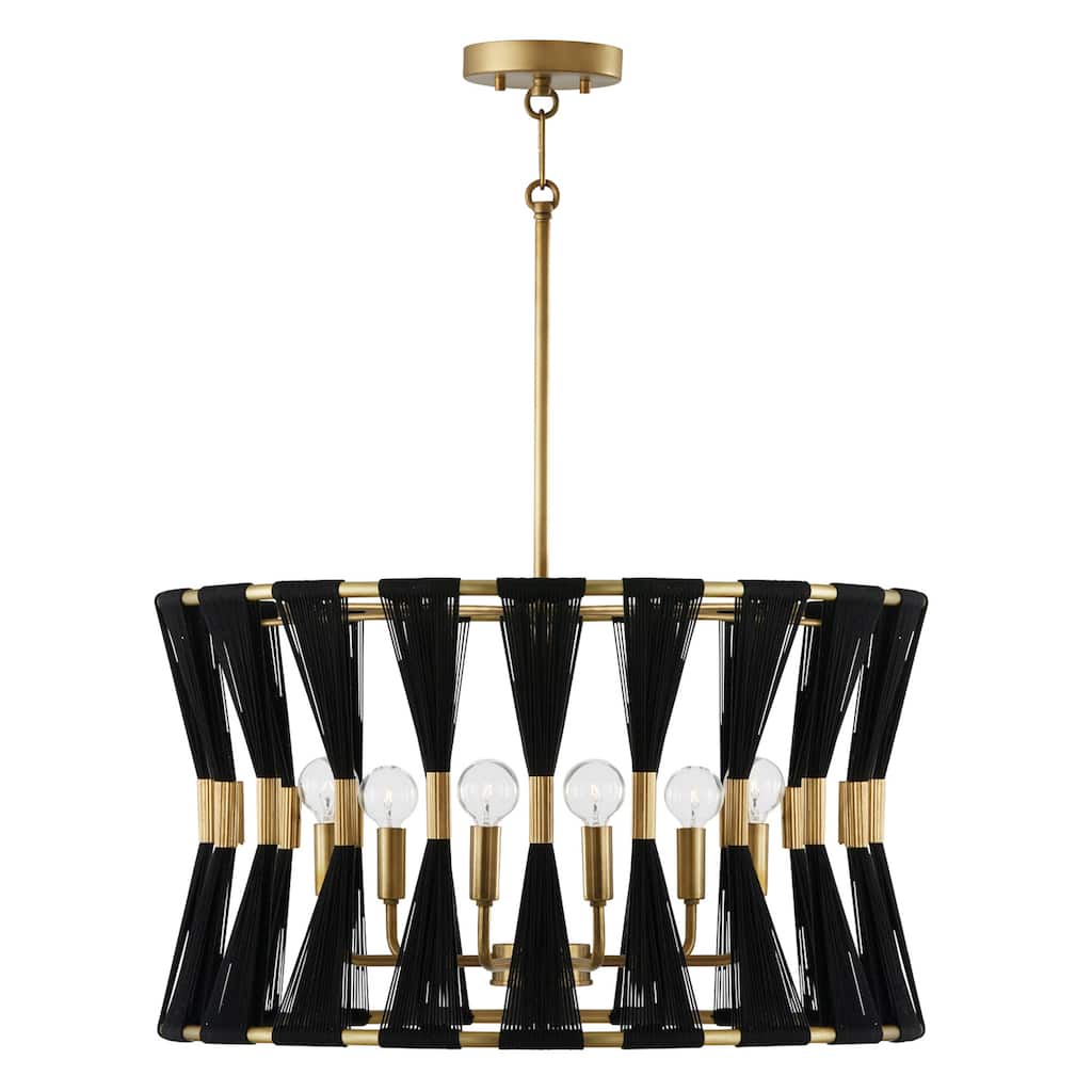 Bianca 24.5" 6-light Patinaed Brass/ Tapered String Pendant