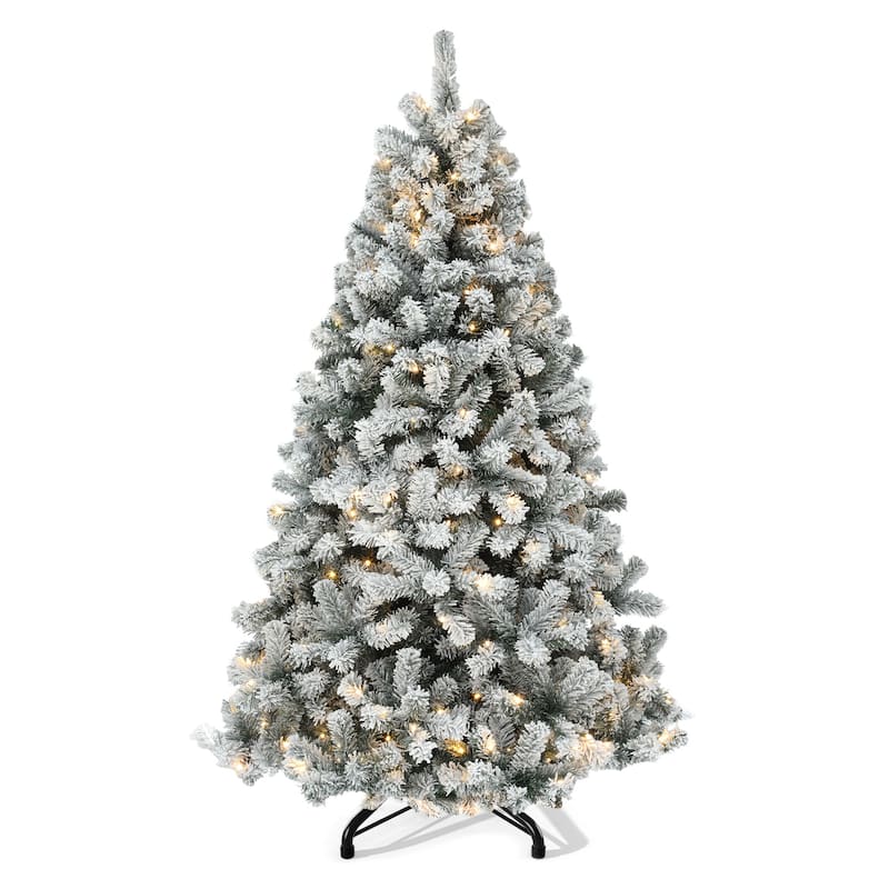 6/7.5/9 FT Pre-Lit Frosted Pine Artificial Christmas Tree with LED Lights - 9 Foot - Flocked White