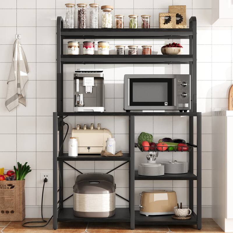 Kitchen Buffet Table with Large Storage with Power Outlet