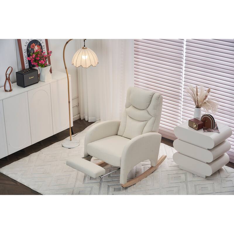 Comfortable Rocking Chair with Adjustable Footrest and Spacious Seat, Perfect for Relaxing and Unwinding.