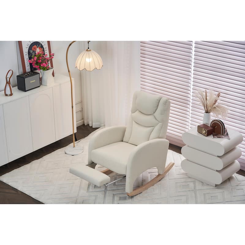 Cotton Linen Fabric Nursery Rocking Chair With Adjustable Footrest
