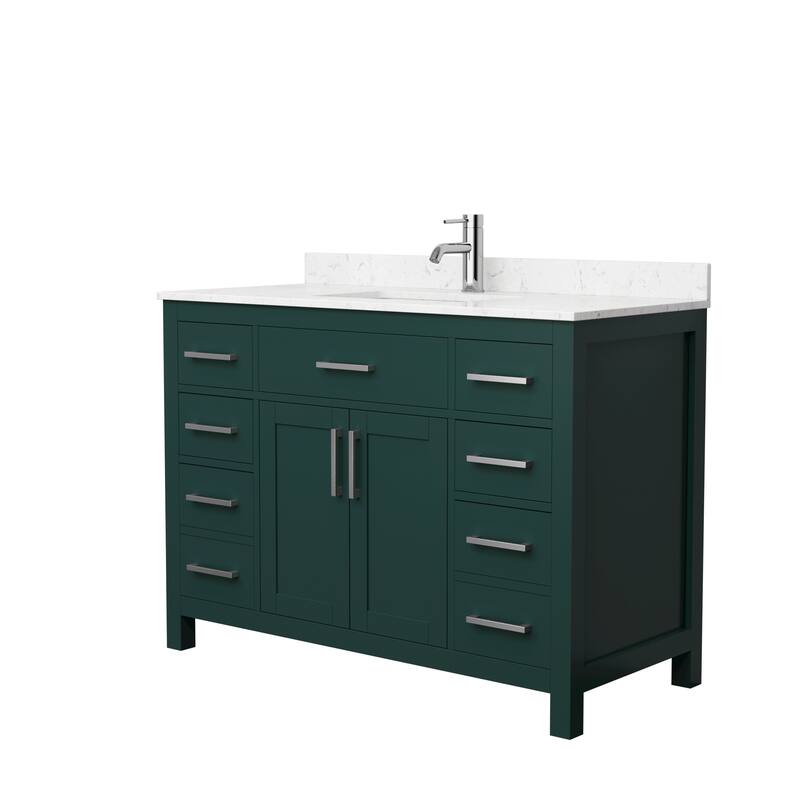 Beckett 48 Inch Single Vanity, Cultured Marble Top - Green, Nickel Trim, Carrara Cultured Marble Top