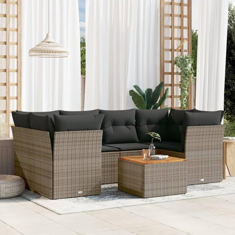 vidaXL Patio Sofa Set with Cushions Outdoor Furniture 7 Piece Poly Rattan - 21.7 x 21.7 x 14.6 - Gray