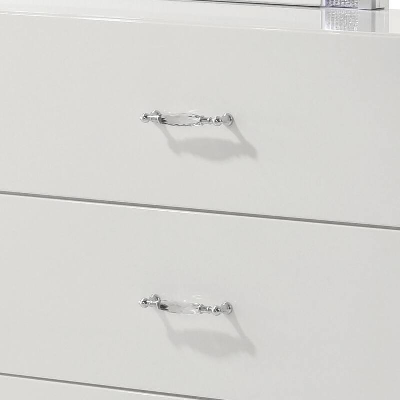Modern White 61.5-inch Width Simple Design Six Drawers Nightstand with Acrylic Drawer Handles