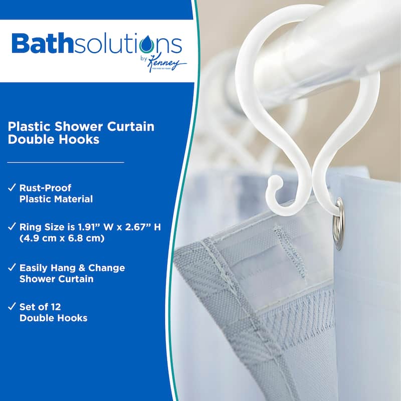 Kenney Shower Curtain Double Hooks, Set of 12