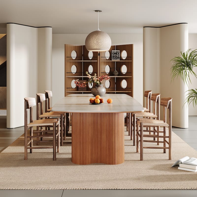 78.7" Rectangle Dining Table, Luxury Sintered Stone Kitchen Table with Solid Wood Legs