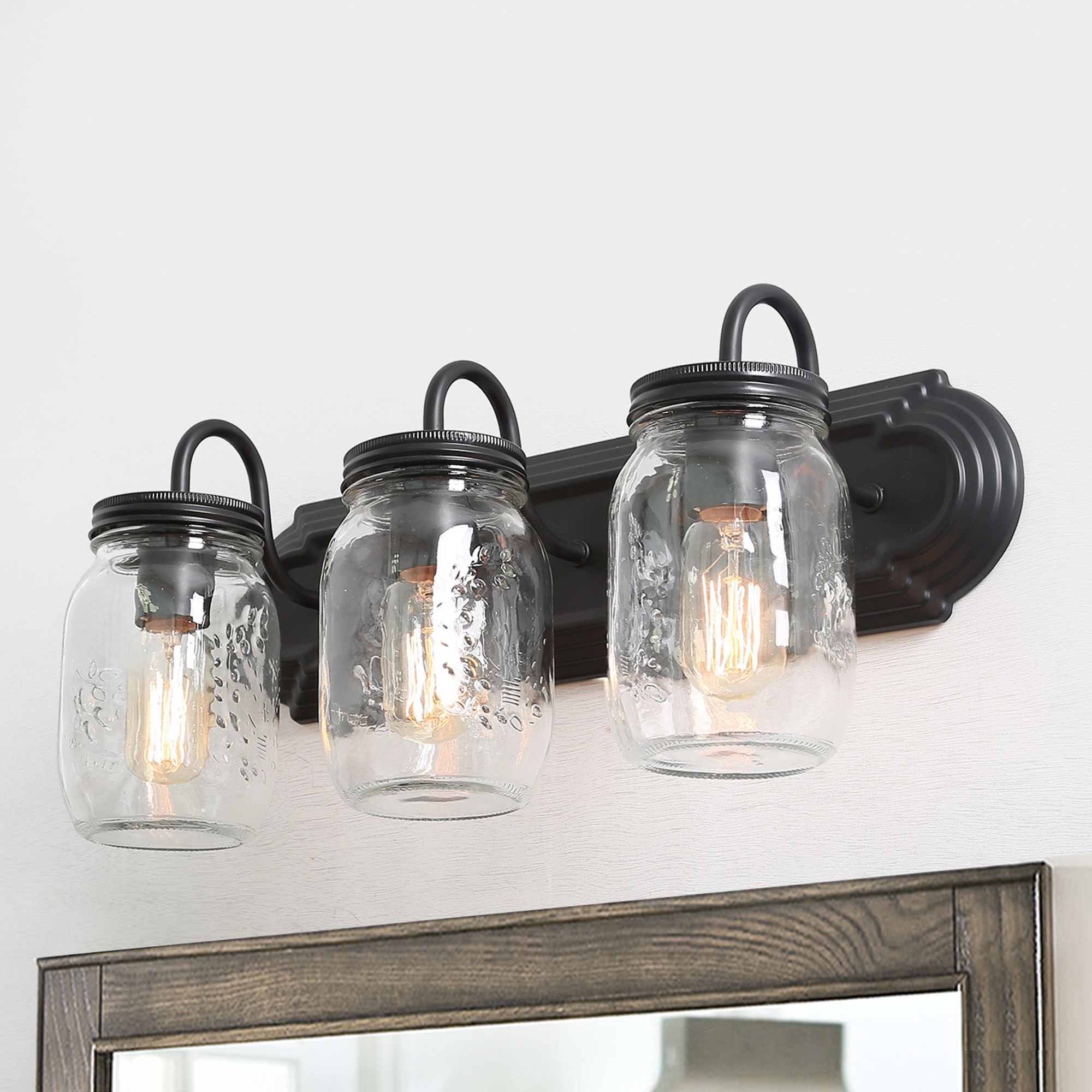 Farmhouse Industrial 3-light Wall Sconces Glass Bathroom Vanity Lights - W19.25 Farmhouse Industrial 3-light Wall Sconces Glass Bathroom Vanity Lights - W19.25