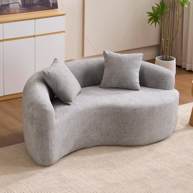 S-Curved Dual-Depth Chenille Sofa Compact, No Assembly - Light Grey
