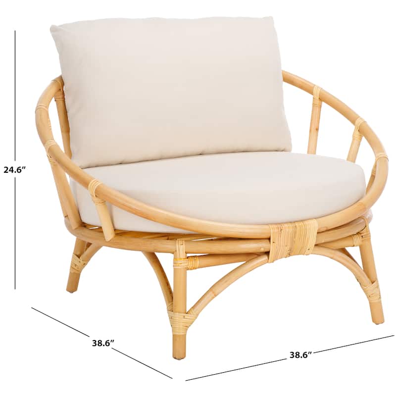 SAFAVIEH Gwyneth Boho Coastal Solid Wood Accent Chair with Cushion - 39"W x 39"D x 28"H