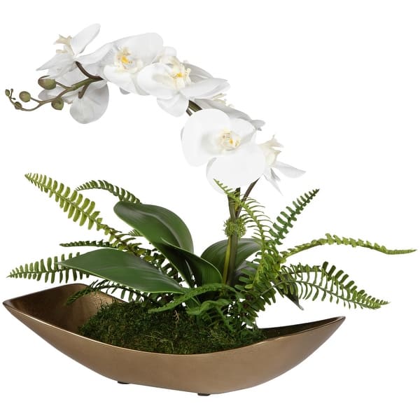 slide 2 of 5, Uttermost 60207 Transcend 16" Tall Aluminum Faux Flora Planter Antique Brass