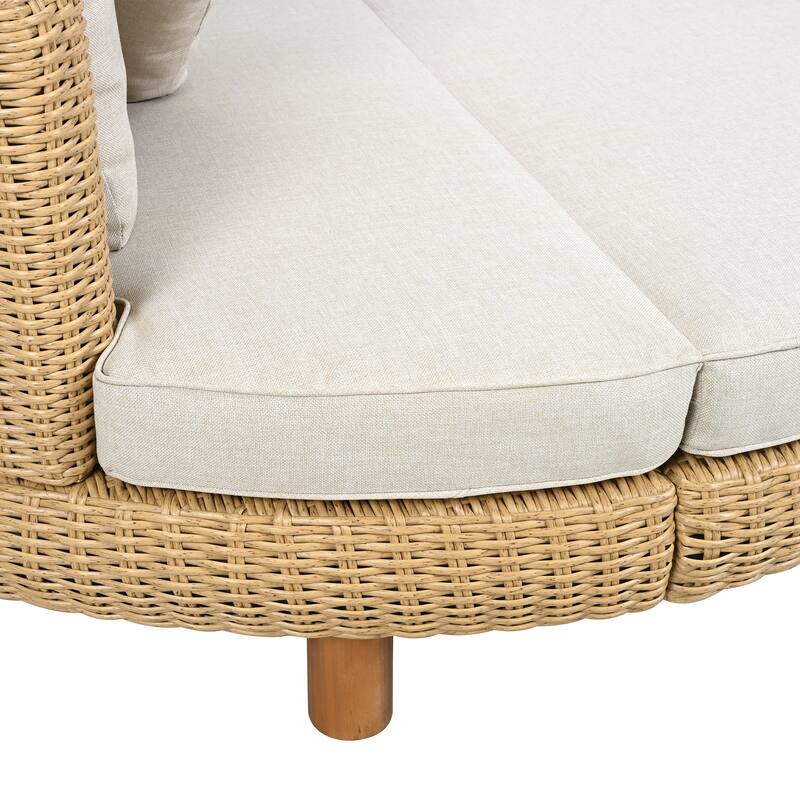 Scott Living Jennie Outdoor Round Wicker Daybed with Water-Resistant Beige Cushions