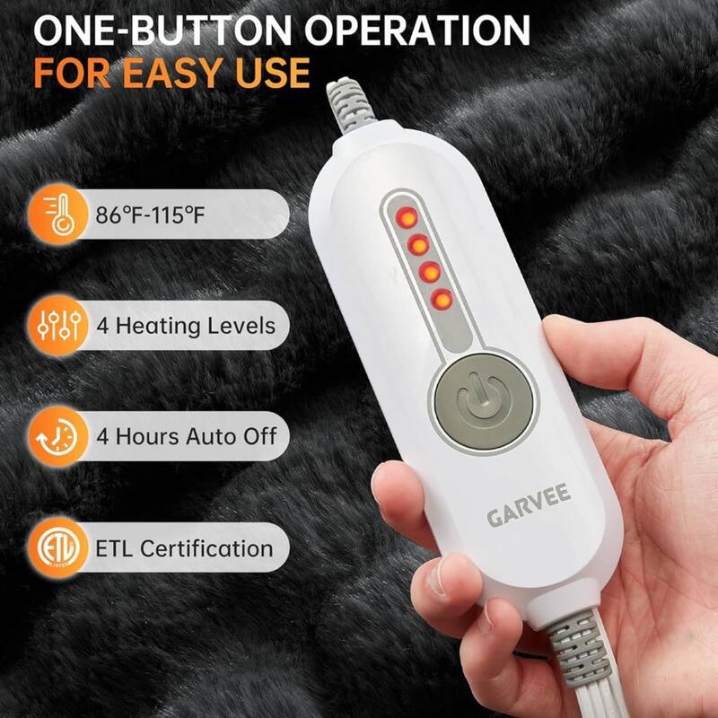 Dual Control Faux Fur Soft Bubble Electric Heating Blanket, Dark Grey