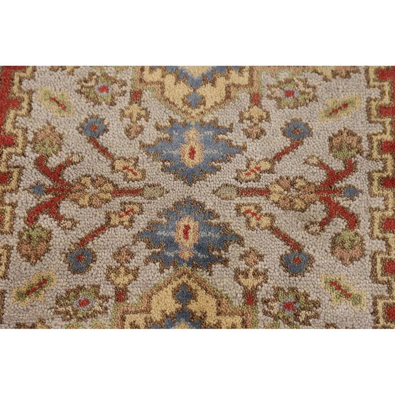 Geometric Gray Kazak Indian Runner Rug Handmade Wool Carpet - 2'6"x 7'11"