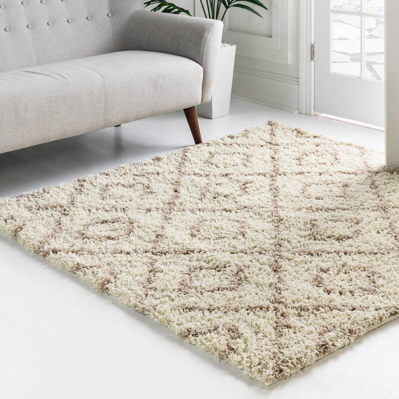 Shag Olido Collection Area Rug - 5'3" Square - Beige