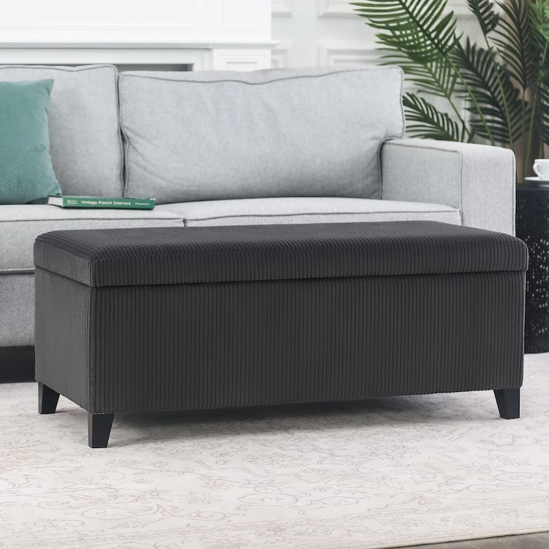 Adeco Velvet Storage Ottoman Bench Rectangular Footstool Lift Top