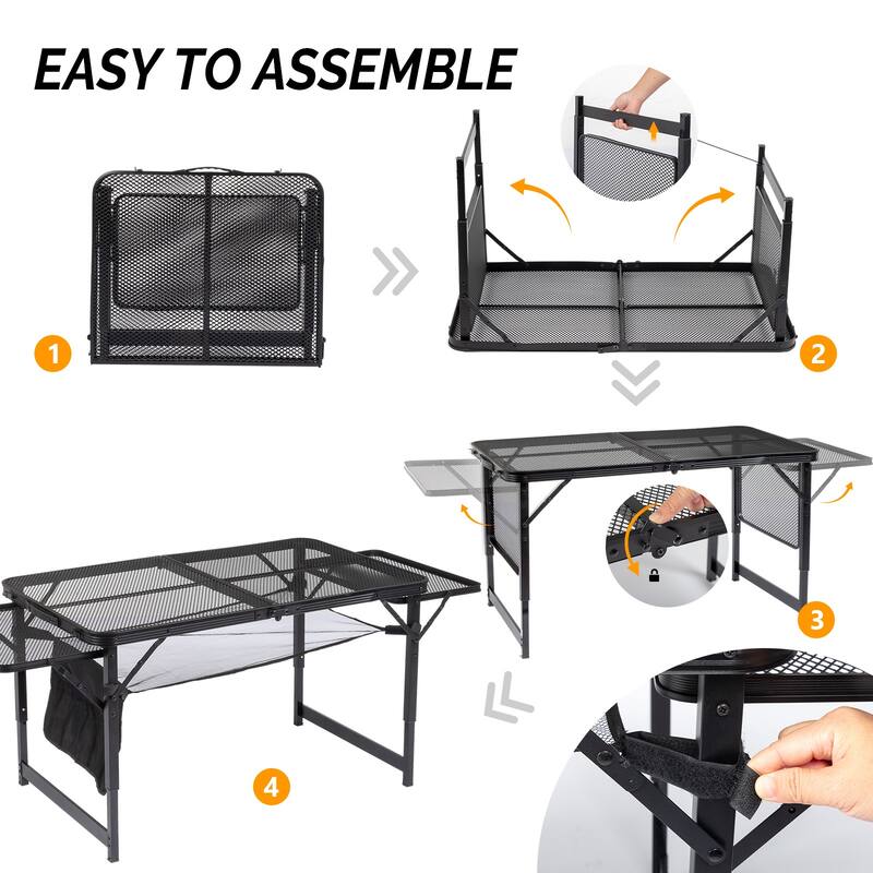 Black Portable Picnic Table With Wing Panels and Adjustable Height Perfect for Outdoor Events