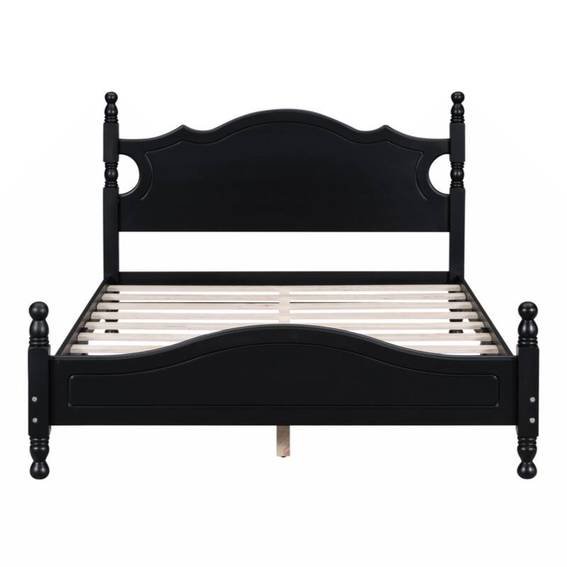Full Size Wood Platform Bed Frame,Retro Style Platform Bed with Wooden Slat Support