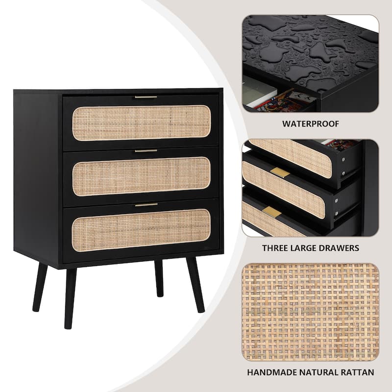 3-Drawer Wood Storage Nightstand