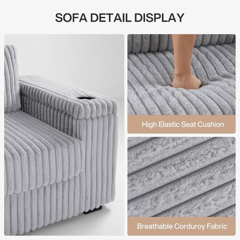 5 Piece 109.5" L-Shaped Corduroy Track Arm Modular Sectional Sofa