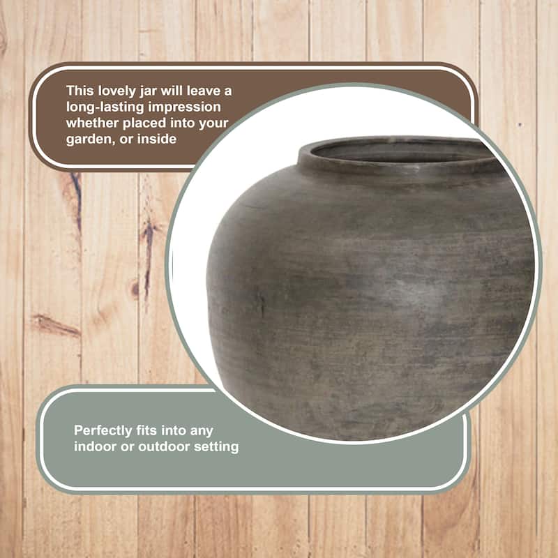 Artissance Vintage Charcoal/Gray Pottery Jar, 11 Inch Diameter(Size & Finish Vary) - 11"W x 11"L x 10"H