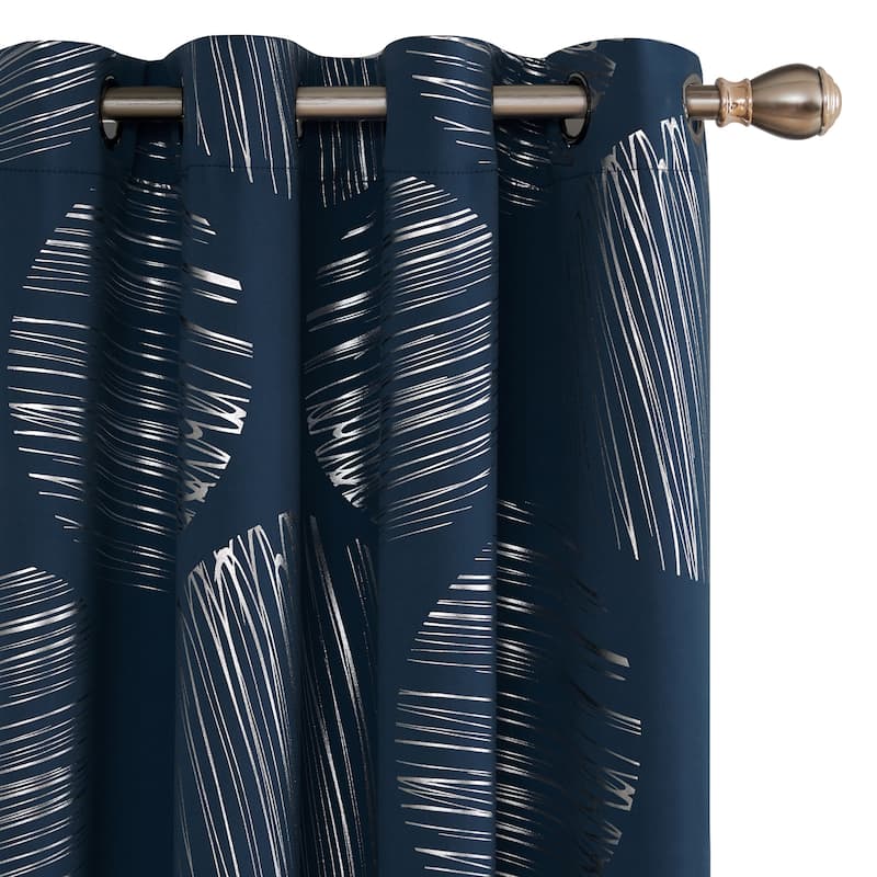 Deconovo Room Darkening Curtains with Silver Foil Circle Print, 2 Panels