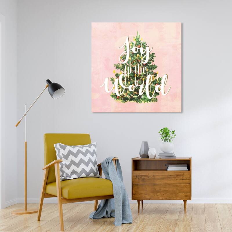 Wynwood Studio Canvas Holiday and Seasonal Joy to the World Tree Pink and Pastel Pink Traditional Wall Art Canvas Print - 30 x 30